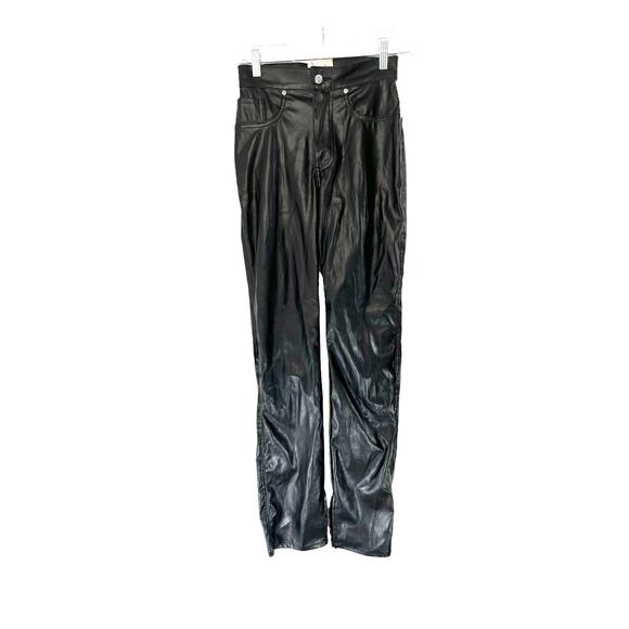 REVICE Black Faux Leather Punk Grunge Split Hem Straight Leg Pant Size 25 - Picture 5 of 14